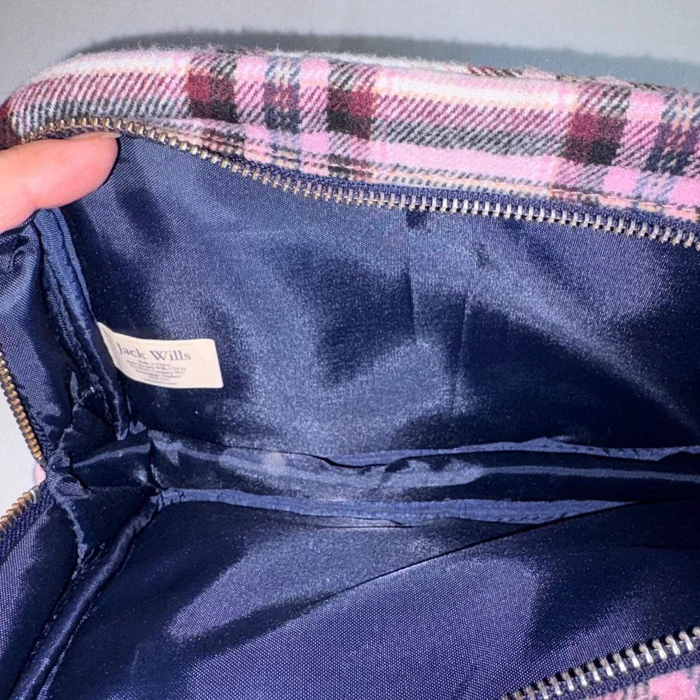 Jack Wills Makeup Bag Pink Plaid Excellent Wool Blend Preppy Cosmetic Pouch